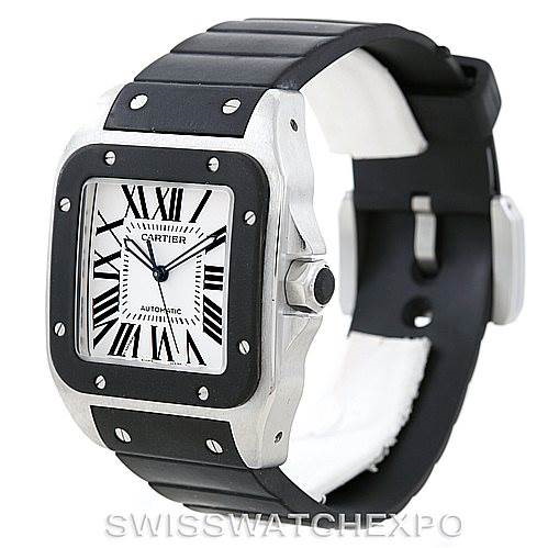 Cartier Santos 100 Steel Rubber Watch W20121U2 SwissWatchExpo