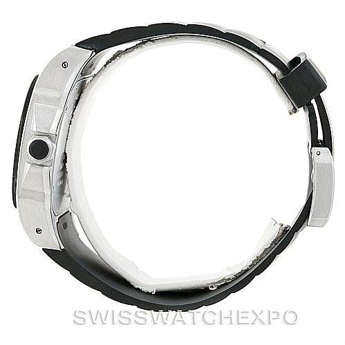 This image shows a side profile of a Cartier Santos W20121U2 Men
s Stainless Steel Silver Dial W20121U2 Men
s Stainless Steel Silver Dial watch, highlighting the case, crown, and black strap.