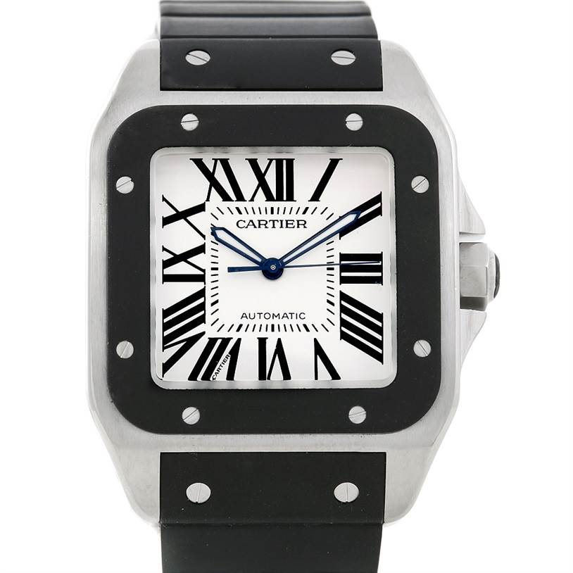 Cartier Santos 100 Steel Rubber Watch W20121U2 | SwissWatchExpo