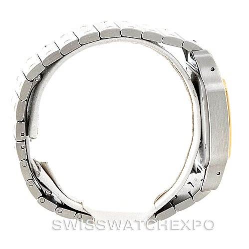 This image shows a side view of the Cartier Santos W20099C4 Men
s Stainless Steel Silver Dial W20099C4 Men
s Stainless Steel Silver Dial watch, highlighting its case and metal bracelet.