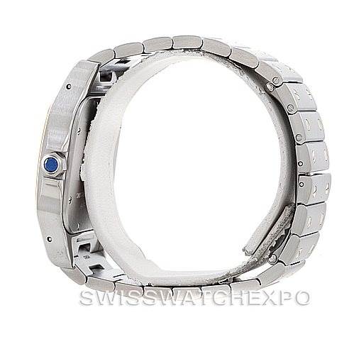 This image shows a side view of a Santos de Cartier watch, highlighting the bracelet and case profile.