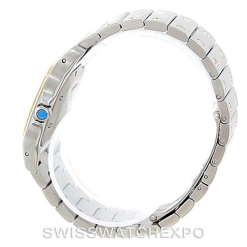 This is a side view of the Cartier Santos W20058C4 Men's Stainless Steel Silver Dial W20058C4 Men's Stainless Steel Silver Dial watch, focusing on its bracelet and case profile.