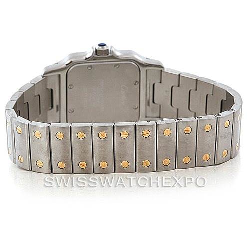 The image shows the back view of the bracelet and case of a Cartier Santos W20011C4 Men
s Stainless Steel Silver Dial W20011C4 Men
s Stainless Steel Silver Dial watch.