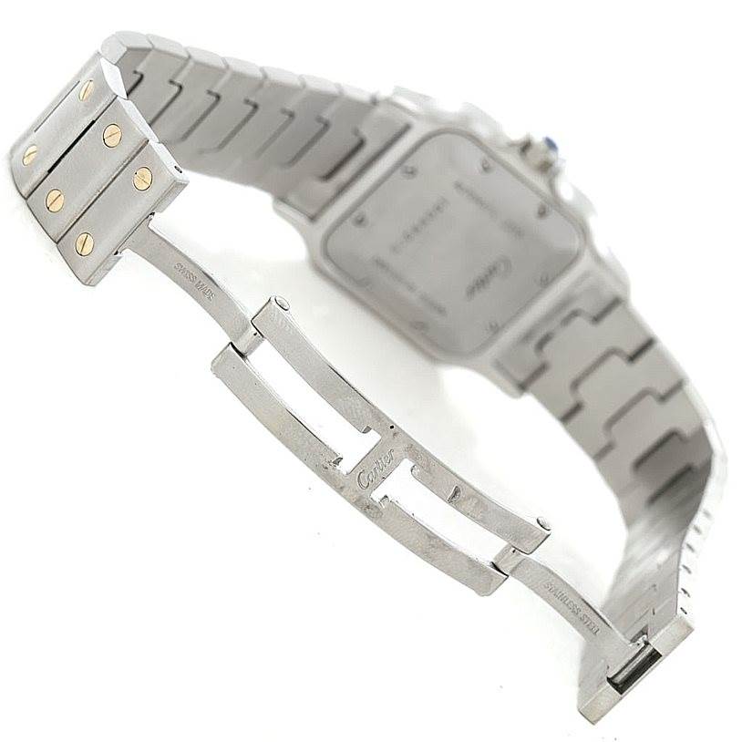 The image shows the underside of the band and clasp of a Cartier Santos W20058C4 Men
s Stainless Steel Silver Dial W20058C4 Men
s Stainless Steel Silver Dial watch.