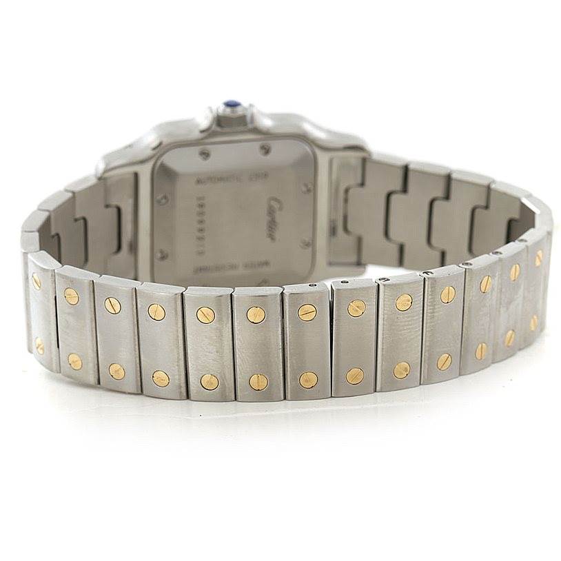 This image shows the back view of a Cartier Santos W20058C4 Men
s Stainless Steel Silver Dial W20058C4 Men
s Stainless Steel Silver Dial watch, highlighting the bracelet and case back.