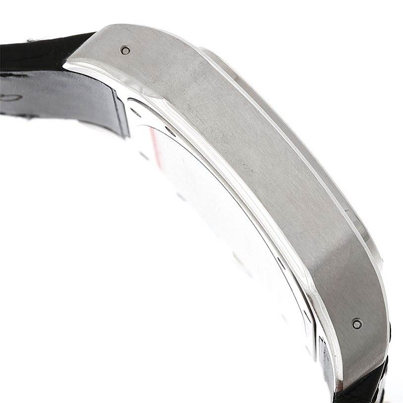 The image shows a side view of the Cartier Santos W20073X8 Men
s Stainless Steel Silver Dial W20073X8 Men
s Stainless Steel Silver Dial watch case and part of its strap.