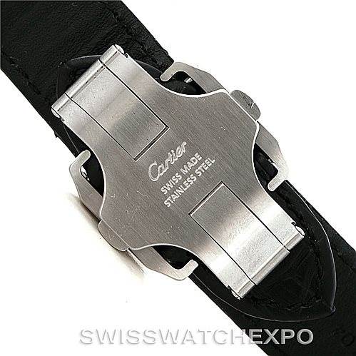 The image shows the clasp of a Cartier Santos W20090X8 Men
s Stainless Steel Silver Dial W20090X8 Men
s Stainless Steel Silver Dial watch, viewed from the back.