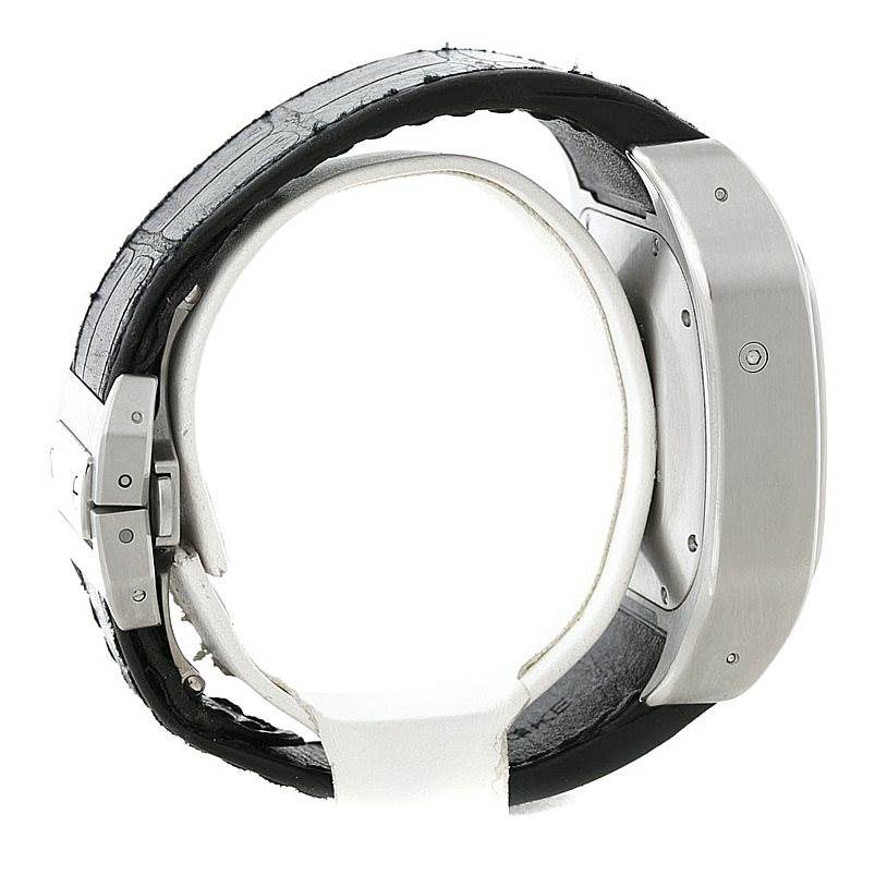 The image shows the side view of a Cartier Santos W20090X8 Men
s Stainless Steel Silver Dial W20090X8 Men
s Stainless Steel Silver Dial watch, focusing on its case and band.