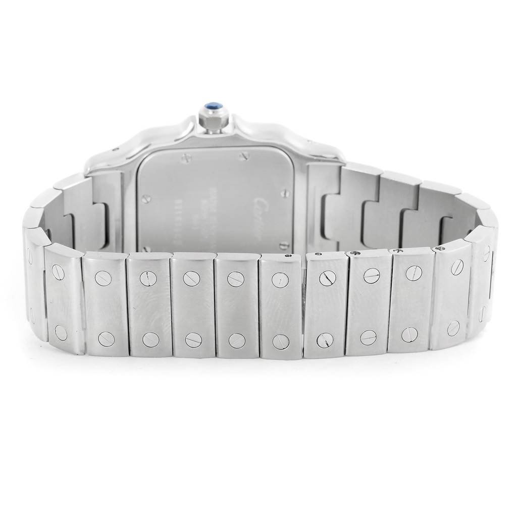 The image shows the back and bracelet of a Cartier Santos W20065D6 Men
s Stainless Steel Blue Dial W20065D6 Men
s Stainless Steel Blue Dial watch, viewed from a rear angle.