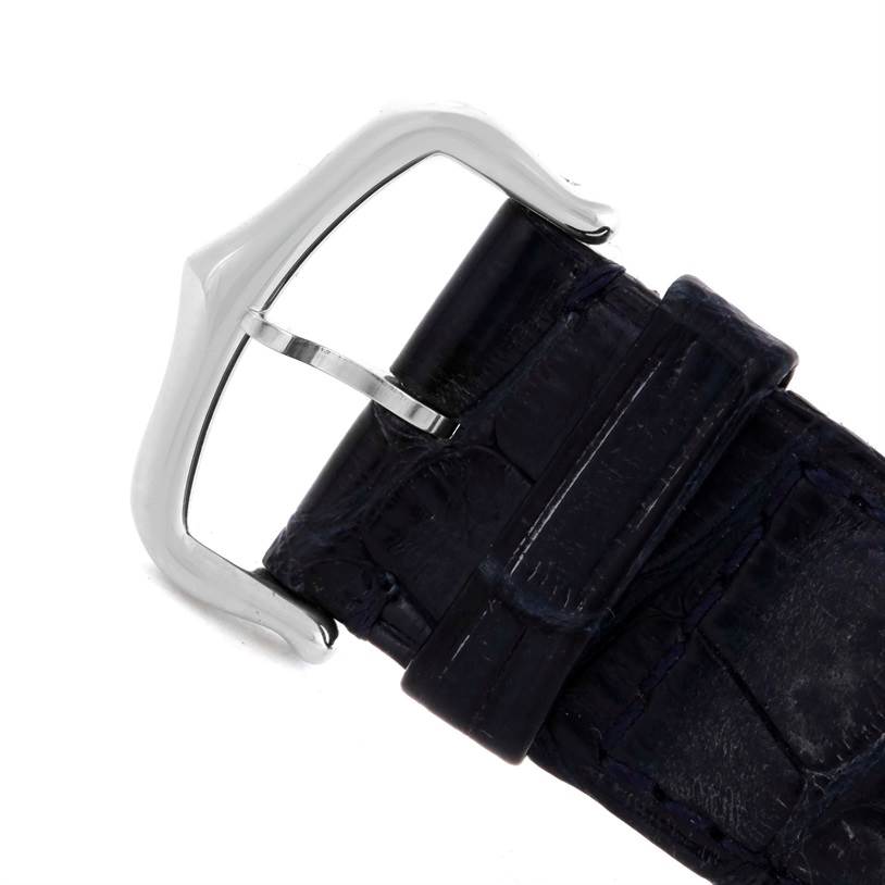 This image shows a close-up of the strap and buckle of a Cartier Tank Louis W1540956 Men
s White Gold White Dial W1540956 Men
s White Gold White Dial watch.