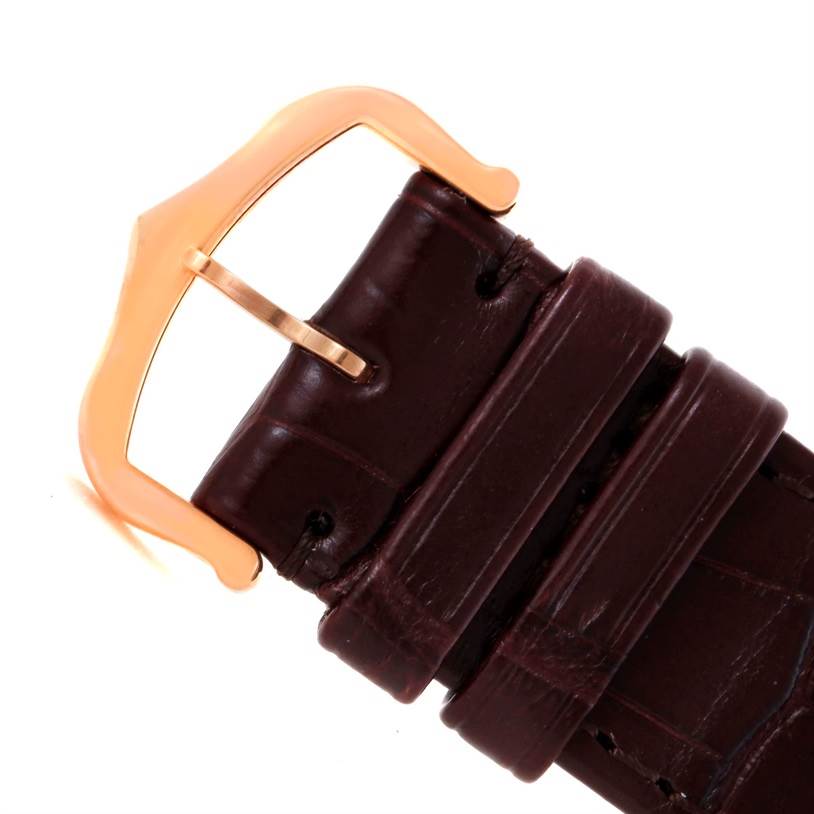 This image shows the buckle and portion of the leather strap of the Cartier Tank Louis W1560017 Men's Rose Gold Silver Dial W1560017 Men's Rose Gold Silver Dial watch.