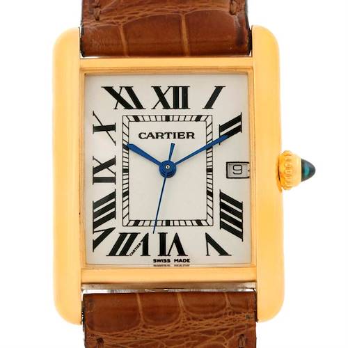 Photo of Cartier Tank Louis 18k Yellow Gold Brown Strap Date Watch W1529756