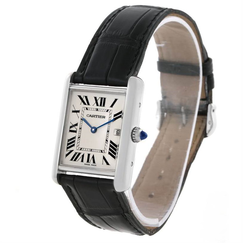 Cartier Tank Louis Mens 18k White Gold Date Watch W1540956 SwissWatchExpo
