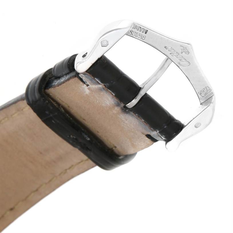 The image shows a close-up of the buckle and strap of a Cartier Tank Louis W1540956 Men's White Gold White Dial W1540956 Men's White Gold White Dial watch.