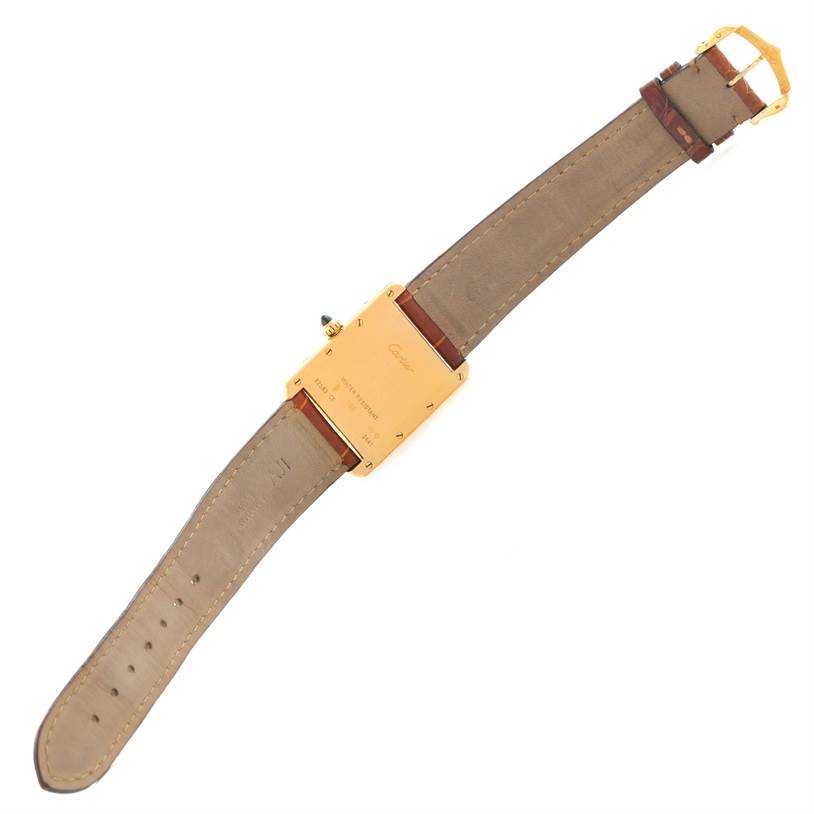 The image shows the back of a Cartier Tank Louis W1529756 Men's Yellow Gold Silver Dial W1529756 Men's Yellow Gold Silver Dial watch, highlighting the case and strap with the buckle end visible.