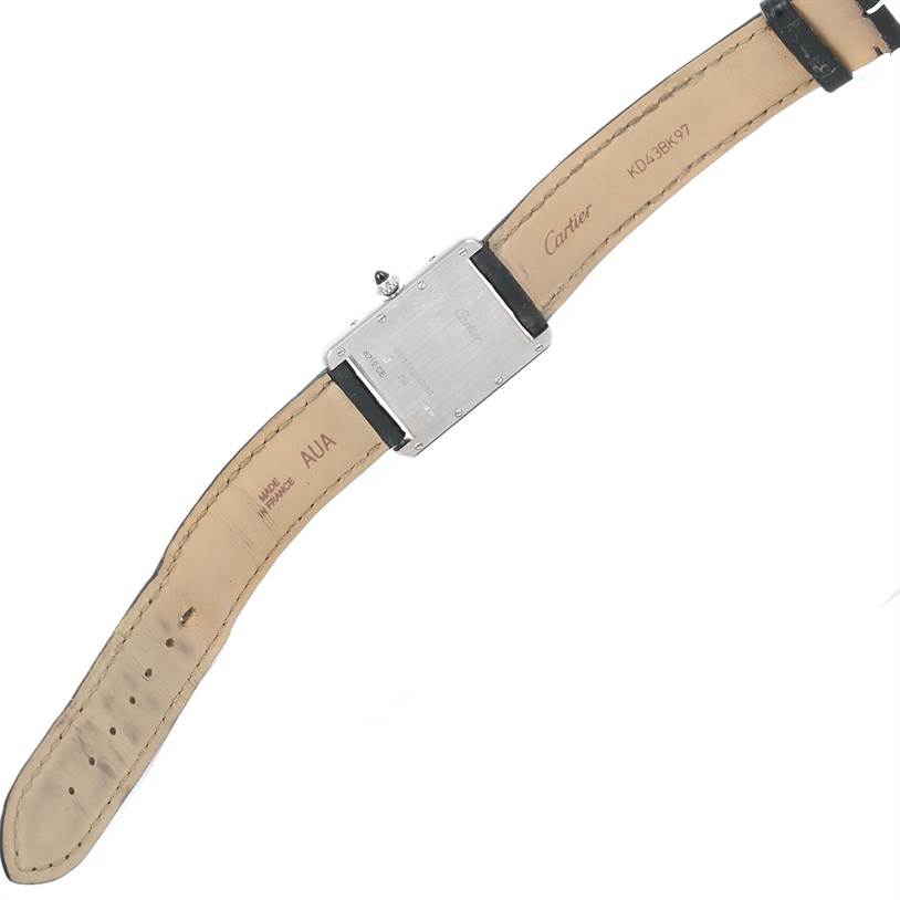 This image shows the back view of a Cartier Tank Louis W1540956 Men's White Gold Silver Dial W1540956 Men's White Gold Silver Dial watch, displaying the strap and the back of the case.