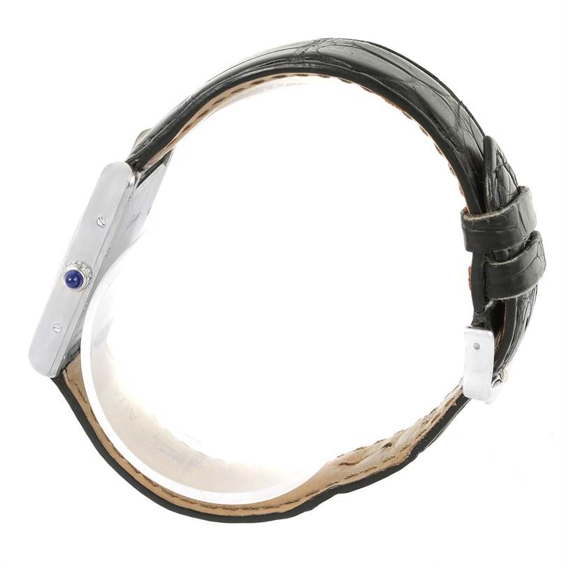 The image shows a side profile of a Cartier Tank Louis W1540956 Men's White Gold Silver Dial W1540956 Men's White Gold Silver Dial watch, highlighting its strap, case side, and crown.