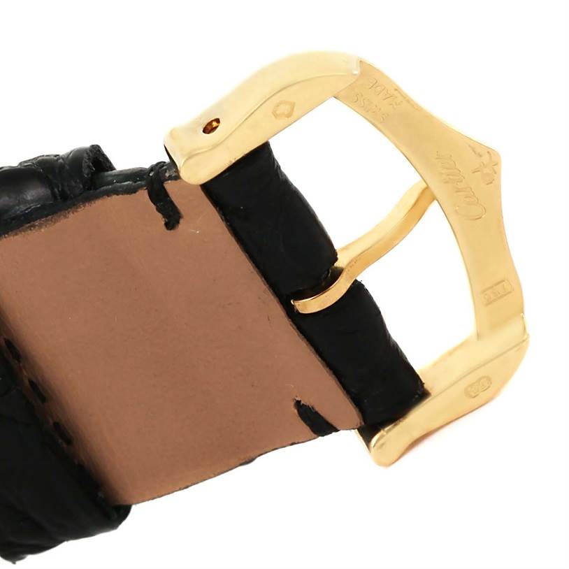 The image shows the clasp and part of the leather strap of a Cartier Tank Louis W1529756 Men's Silver Dial W1529756 Men's Silver Dial watch at a close-up angle.