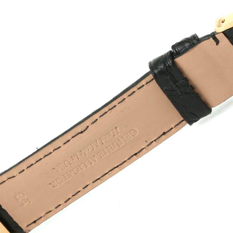 This image shows a close-up of the leather strap of the Cartier Tank Louis W1529756 Men's Silver Dial W1529756 Men's Silver Dial watch.