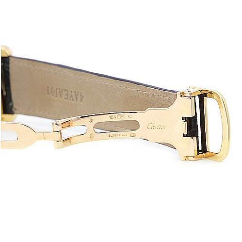 The image shows the buckle and clasp end of the strap of a Cartier Tank Louis W1529756 Yellow Gold White Dial W1529756 Yellow Gold White Dial watch.