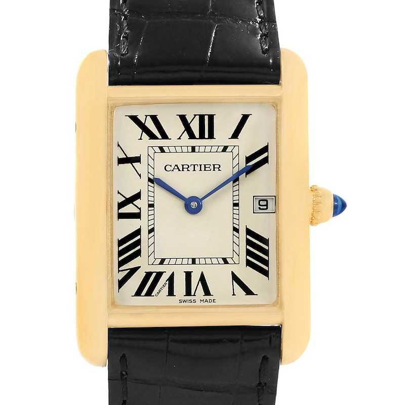 Cartier Tank Louis Yellow Gold Black Strap Unisex Watch W1529756 SwissWatchExpo