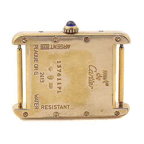 The image shows the back side of a Cartier Tank Louis 2413 137611PL Yellow Gold Beige Dial 2413 137611PL Yellow Gold Beige Dial watch, highlighting the case back and attachment lugs.