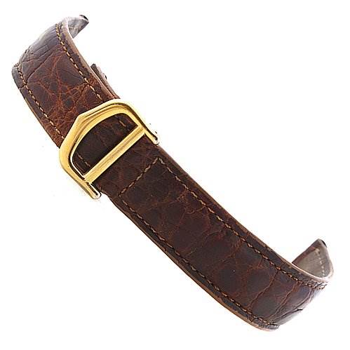 This image shows a brown leather strap with a gold buckle for the Cartier Tank Louis 2413 137611PL Yellow Gold Beige Dial 2413 137611PL Yellow Gold Beige Dial watch model.