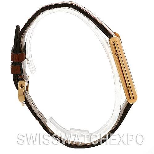 The image shows a side view of the Cartier Tank Louis W1529756 Yellow Gold White Dial W1529756 Yellow Gold White Dial watch, highlighting its strap and clasp.