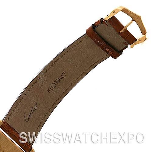 This image shows the underside of the strap and buckle of a Cartier Tank Louis W1529756 Yellow Gold White Dial W1529756 Yellow Gold White Dial watch.