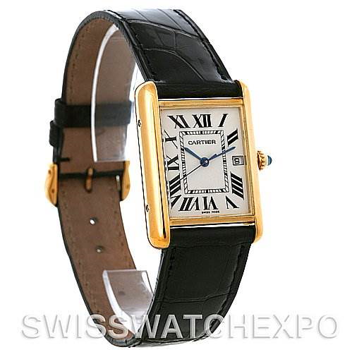 Cartier Tank Louis mens 18k y gold date watch W1529756 SwissWatchExpo