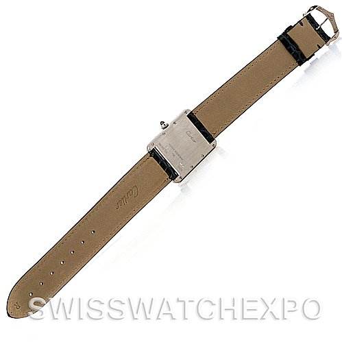 The image shows the back view of the Cartier Tank Louis W1540956 White Gold White Dial W1540956 White Gold White Dial model watch, featuring the full leather strap and clasp.