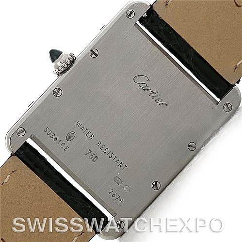 This image shows the back of a Cartier Tank Louis W1540956 Men's White Gold White Dial W1540956 Men's White Gold White Dial watch, highlighting the watch case and strap attachment.