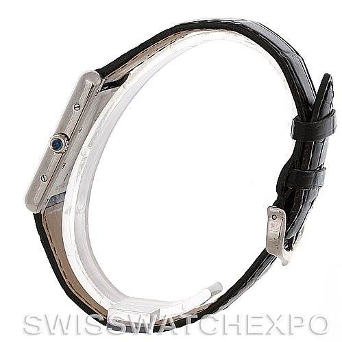 The image shows a side profile of the Cartier Tank Louis W1540956 Men's White Gold White Dial W1540956 Men's White Gold White Dial watch, highlighting the case, crown, and leather strap.