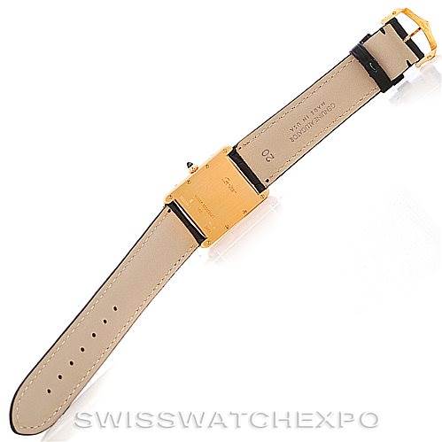 This image shows the back view of a Cartier Tank Louis W1529756 Men's Yellow Gold Silver Dial W1529756 Men's Yellow Gold Silver Dial watch, displaying the strap and caseback details.