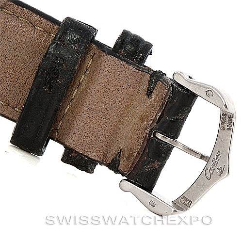 This image shows the clasp and part of the leather strap of a Cartier Tank Louis W1540956 Men's White Gold White Dial W1540956 Men's White Gold White Dial watch.