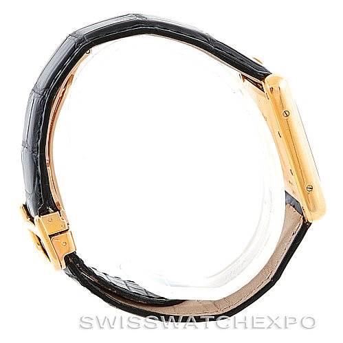 This image shows a side view of the Cartier Tank Louis W1529756 Men's Yellow Gold Silver Dial W1529756 Men's Yellow Gold Silver Dial model, displaying the strap and case.