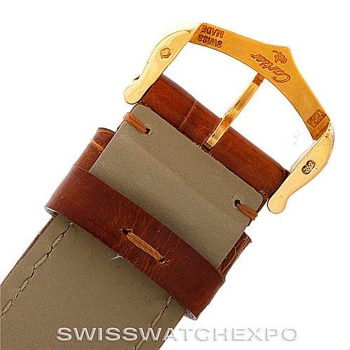 The image shows the buckle and leather strap of a Cartier Tank Louis W1529756 Men's Yellow Gold Silver Dial W1529756 Men's Yellow Gold Silver Dial watch.