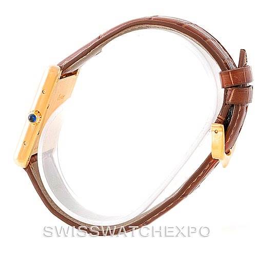 This side view shows the strap and side of the Tank Louis model by Cartier.
