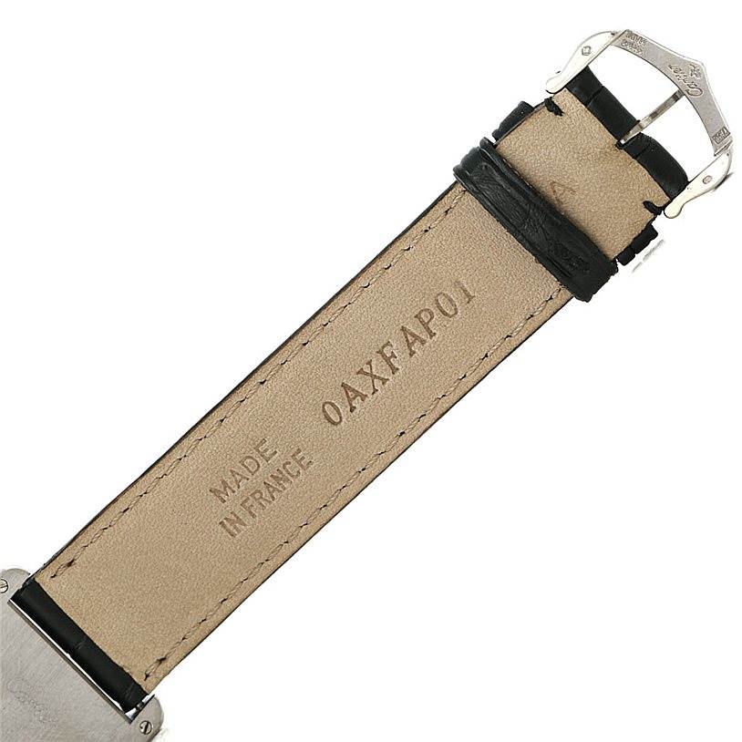 The image shows the back of the leather strap and buckle of a Tank Louis model by Cartier, marked "Made in France."
