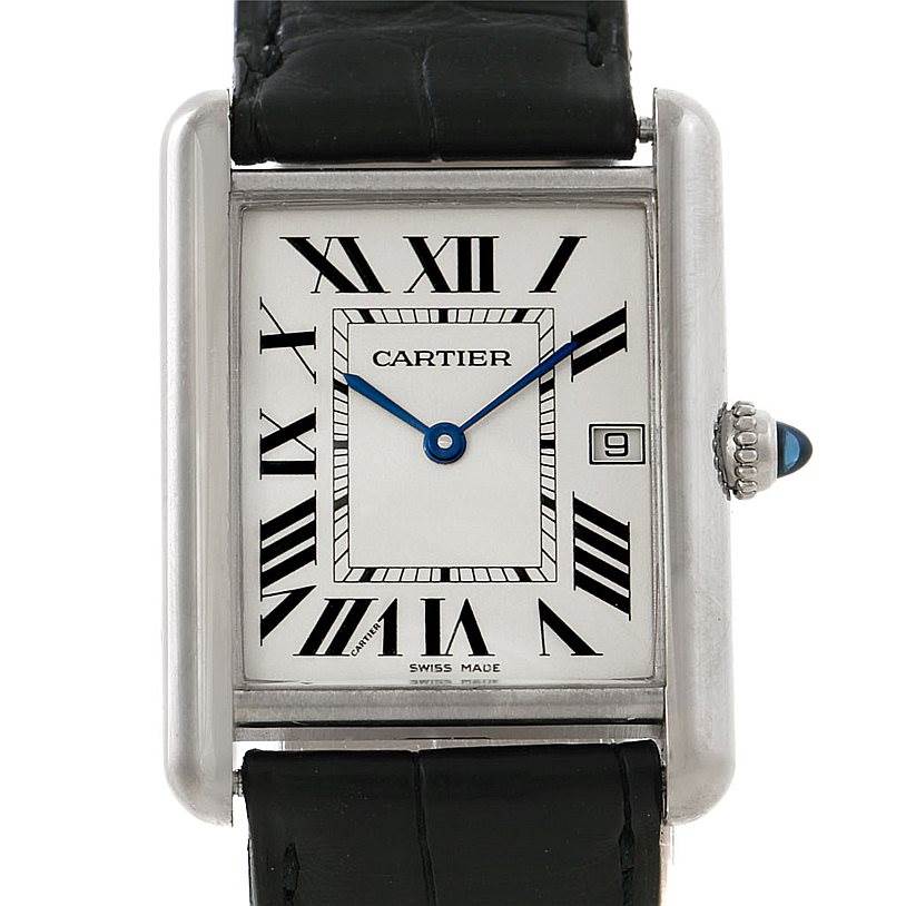 Cartier Tank Louis Mens 18k White Gold Date Watch W1540956 | SwissWatchExpo