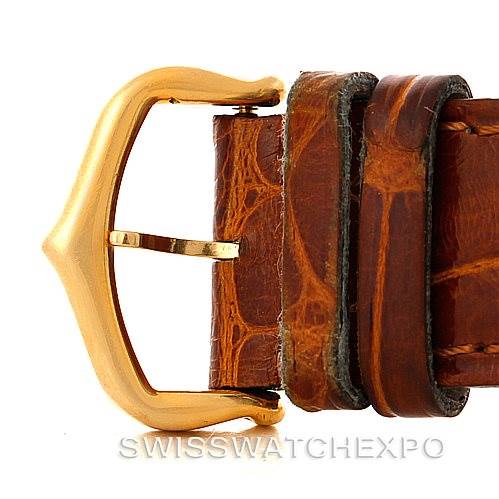 The image shows a close-up of the buckle and part of the leather strap of a Cartier Tank Louis W1529756 Men's Yellow Gold Silver Dial W1529756 Men's Yellow Gold Silver Dial watch.