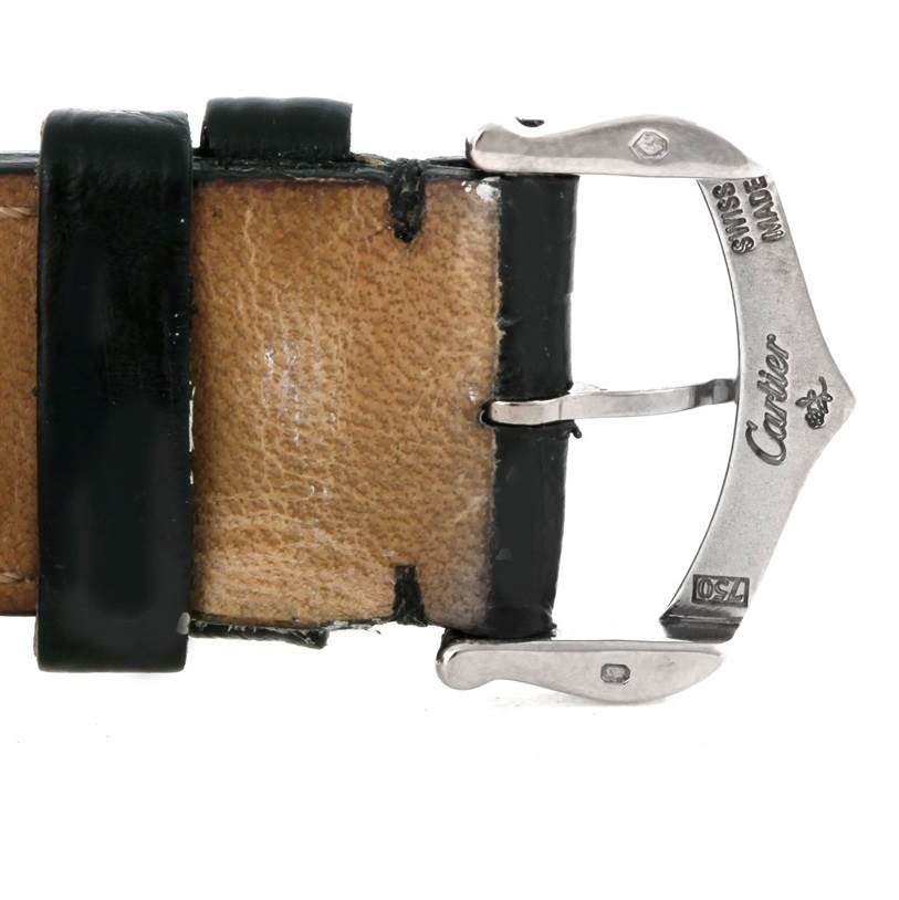 The image shows a close-up of the buckle and strap of a Cartier Tank Louis W1540956 Men's White Gold White Dial W1540956 Men's White Gold White Dial watch.