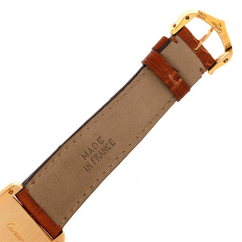 This image shows the strap and buckle of a Cartier Tank Louis W1529756 Men's Yellow Gold Silver Dial W1529756 Men's Yellow Gold Silver Dial watch, captured from the back.