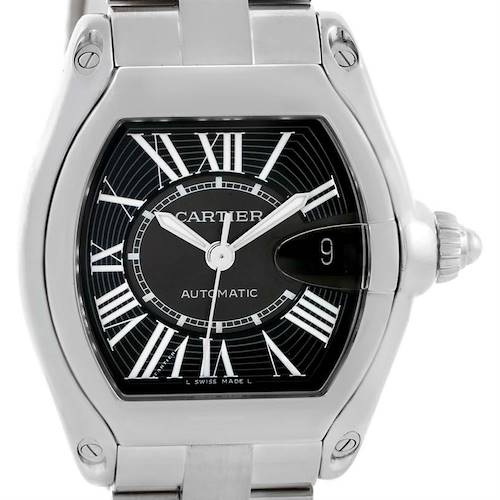 Photo of Cartier Roadster Mens Steel Large Black Dial Watch W62041V3