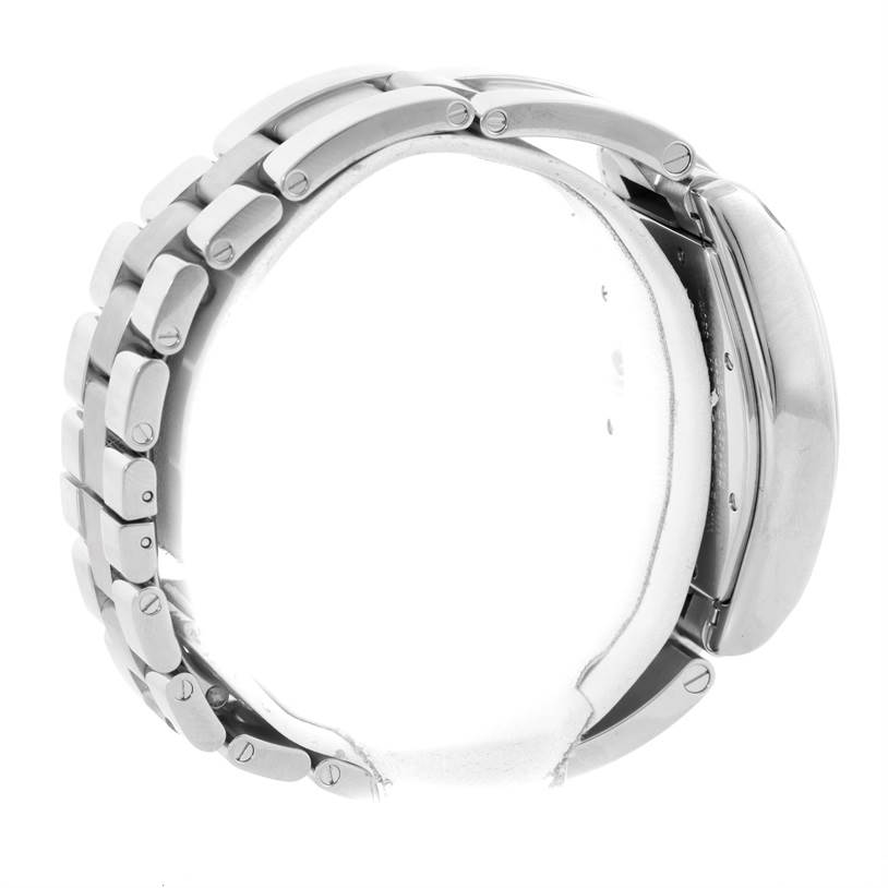 This image shows a side view of the bracelet and case of a Cartier Roadster W62002V3 Men's Stainless Steel Black Dial W62002V3 Men's Stainless Steel Black Dial watch.