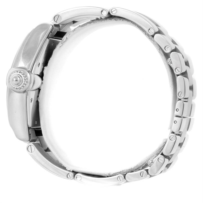 The image shows a side view of the Cartier Roadster W62002V3 Men's Stainless Steel Black Dial W62002V3 Men's Stainless Steel Black Dial watch, focusing on the crown and part of the bracelet.