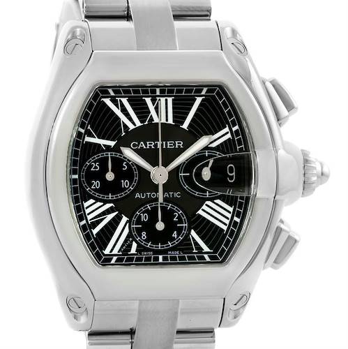 Photo of Cartier Roadster Chronograph Black Dial Steel Mens Watch W62020X6