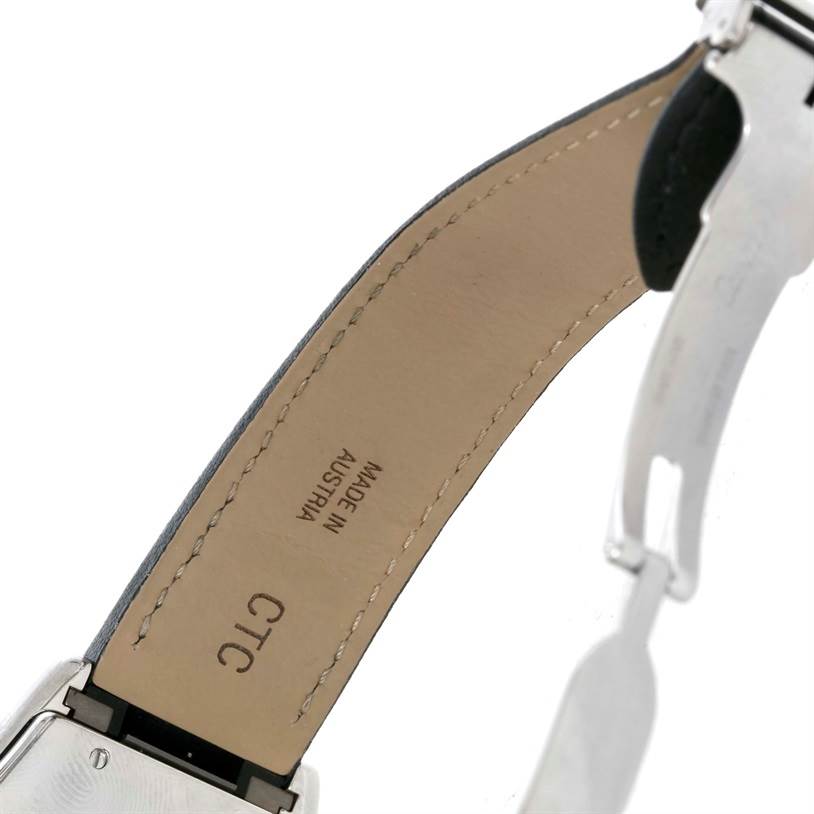 The image shows the inside view of a leather strap with a metal clasp, labeled "Made in Austria" for the Cartier Roadster W62031Y4 Men
s Steel and Gold (two tone) Silver Dial W62031Y4 Men
s Steel and Gold (two tone) Silver Dial watch.