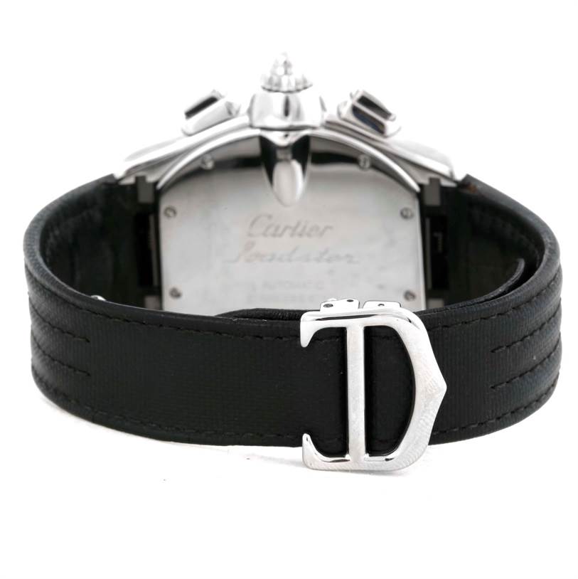 The image shows the backside and strap of a Cartier Roadster W62020X6 Men
s Stainless Steel Black Dial W62020X6 Men
s Stainless Steel Black Dial watch, focusing on the clasp and case detailing.