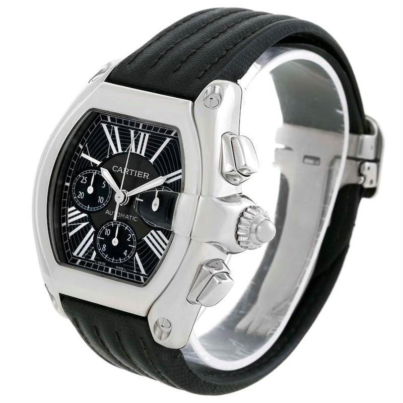 Cartier Roadster Chronograph Black Strap Steel Mens Watch W62020X6 SwissWatchExpo